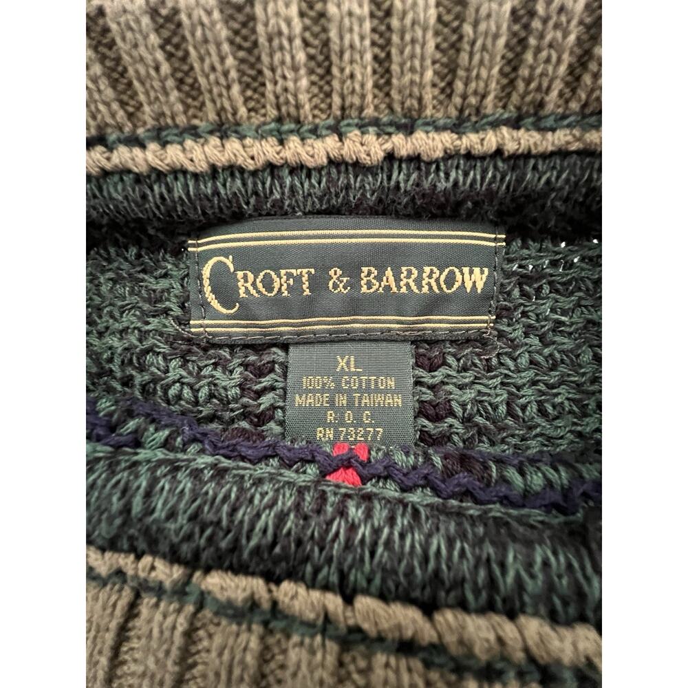 Vintage Plaid Chunky Sweater Men's Size XL 100% Cotton Green Blue Christmas - Picture 3 of 8